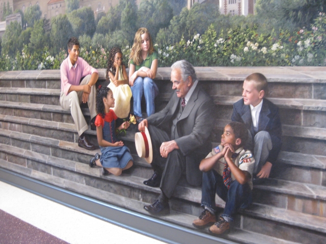 A 3-D mural of Mr. Hershey & students from the Milton Hershey School adorns the lobby of the museum.
