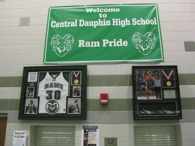 These hang in the auditorium/gymnasium lobby of the high school.